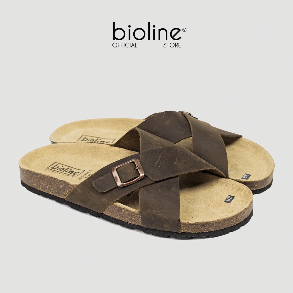 D17-Dép da bò quai chéo Birken Bioline Unisex