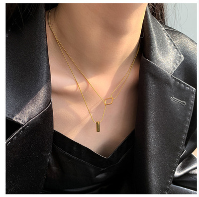 Korean style simple 18K gold and titanium steel double layer women's necklace