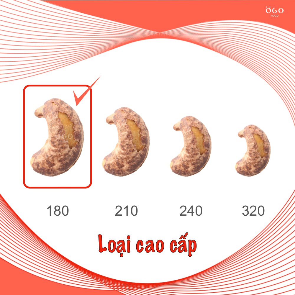 ( FREE SHIP) HẠT ĐIỀU NGUYÊN HẠT NGUYÊN VỎ LỤA MỎNG RANG GIÒN OGO Food - 200g, 500g