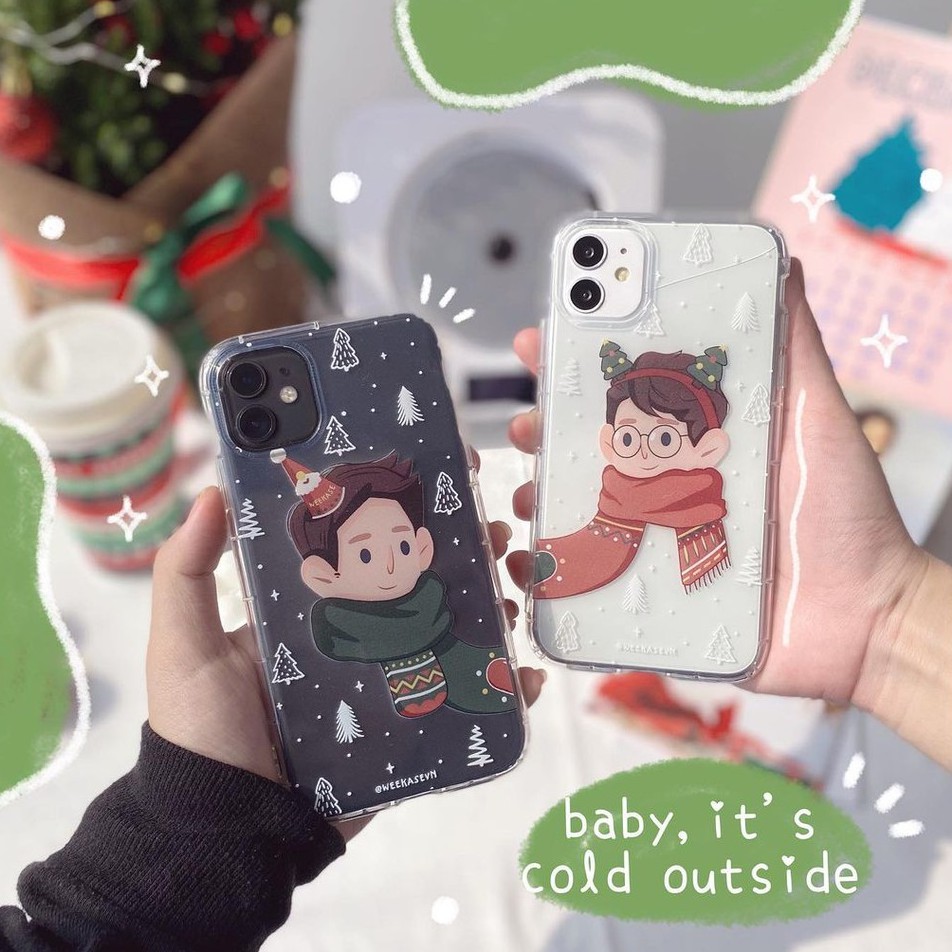 Ốp lưng iPhone trong suốt chống va đập Weekase Merry Season in hình nam nữ dành cho các cặp đôi, tất cả dòng máy