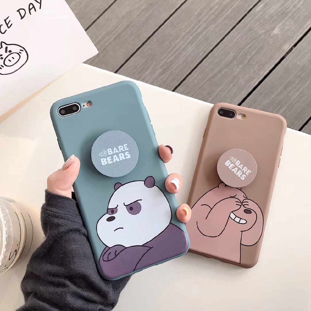 Ốp lưng Redmi Note 9 9s 8 7 6 6A 5 5A 4 4X S2 Pro Plus Xiaomi MI A1 A2 Lite Cute Bear Soft Case Cover+Stand