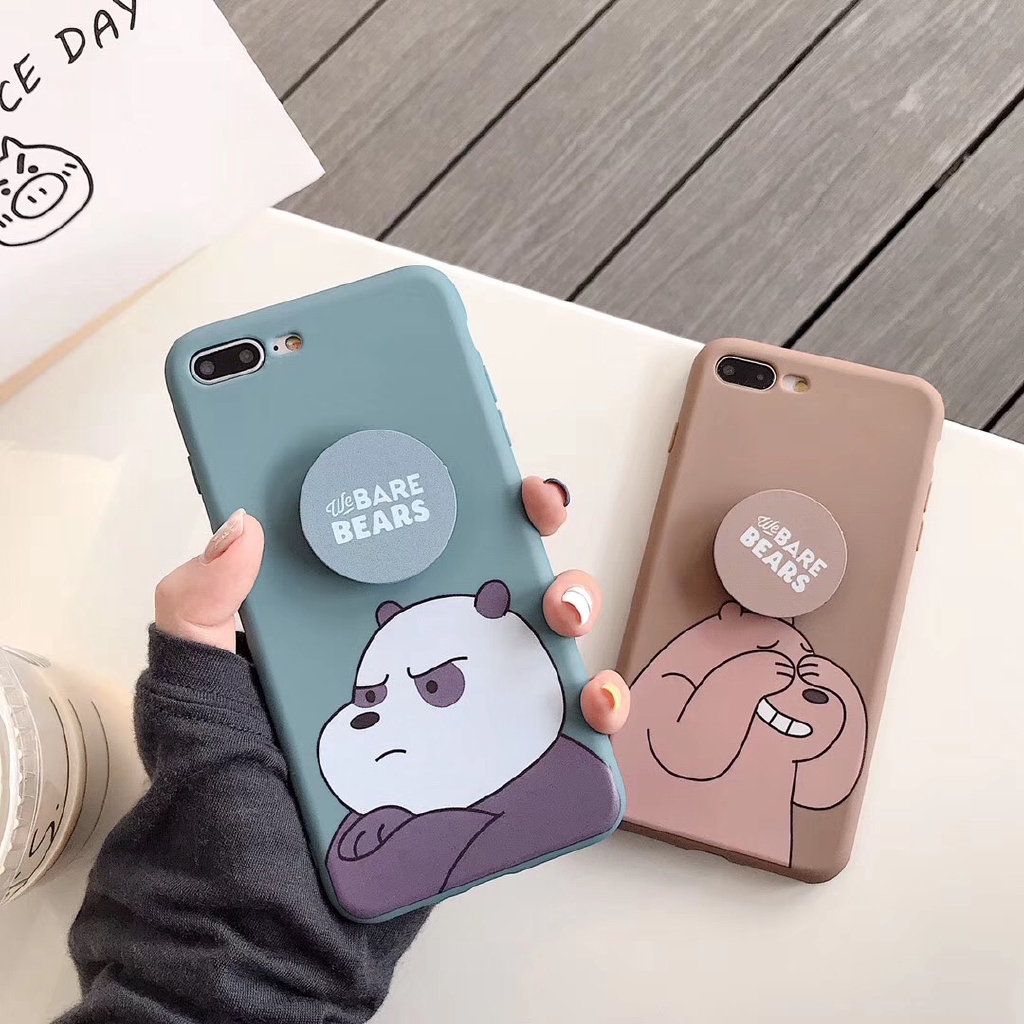 Ốp lưng OPPO A53 A92 A31 A12 A9 A7 A5 A5s A3s A1K F11 F9 F7 F1s A52 Realme 5 5i 3 C11 C3 C2 C1 Pro 2020 Cute Sit up Bear Soft Case Cover+Stand