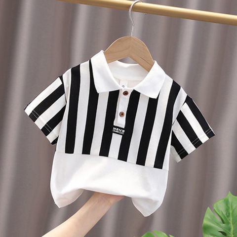 Áo Thun Cotton Mỏng Tay Ngắn Họa Tiết Kẻ Sọc Phong Cách Mới Cho Bé Trai