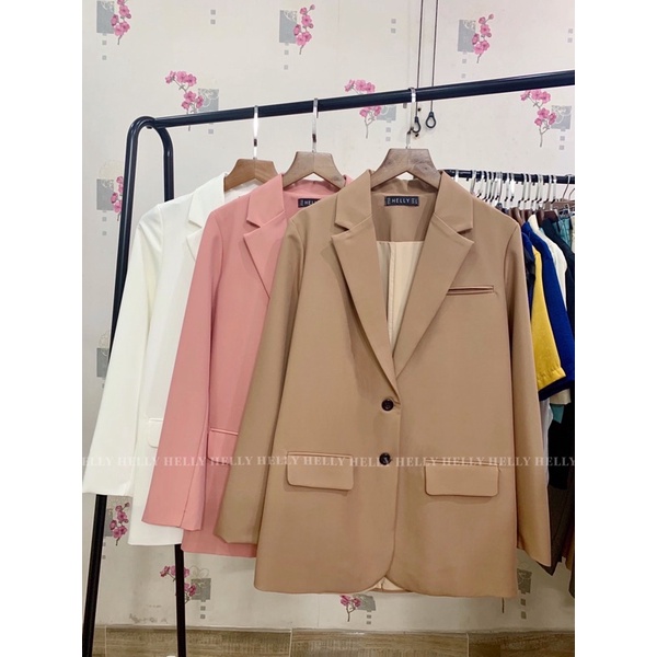 ÁO BLAZER NỮ HELLY PHOM SUÔNG 2 LỚP HỒNG, TRẮNG, NÂU NoBrand