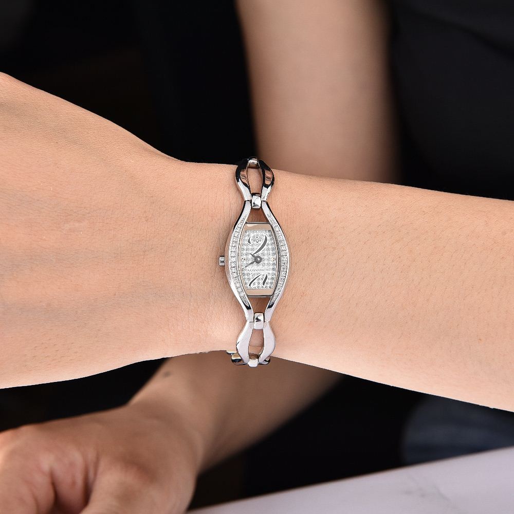 Đồng hồ Romanson Watch RM5155QLWWH nữ mặt nhỏ đính đá kính chống xước máy Thụy Sĩ chống nước dây thép cao cấp chính hãng