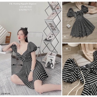 50-90kg bigsize đầm sọc dáng xòe co dãn