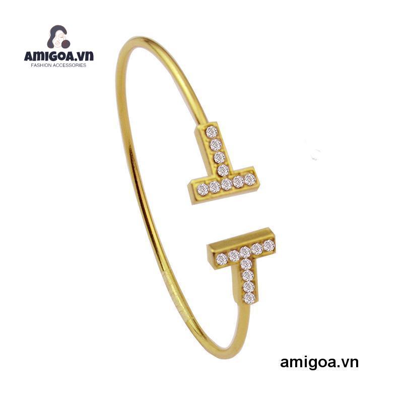 ✨✨Vòng tay hở hình chữ T đính đá zircon cổ điển dễ phối đồ thời trang cho nữ
