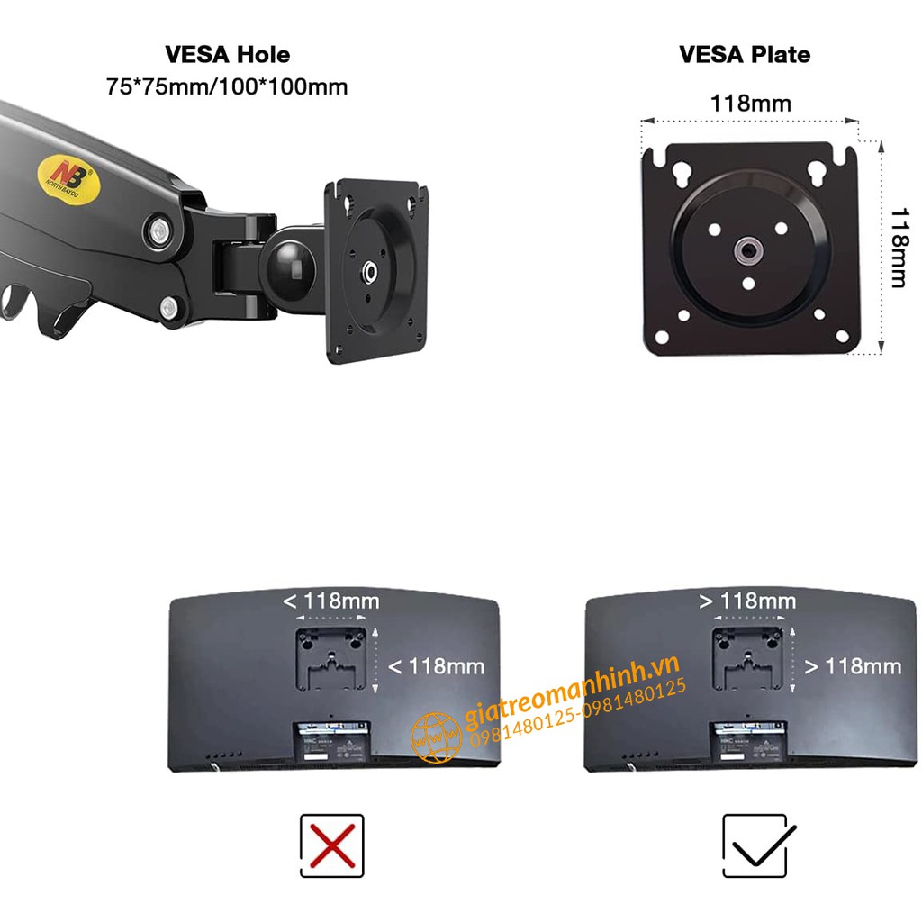 Giá Treo Màn Hình NB-F425 Tương Thích Màn 24 - 35 Inch / Lắp Đặt Treo Tường Tùy Chỉnh Đa Năng - Xoay Màn 360 Độ