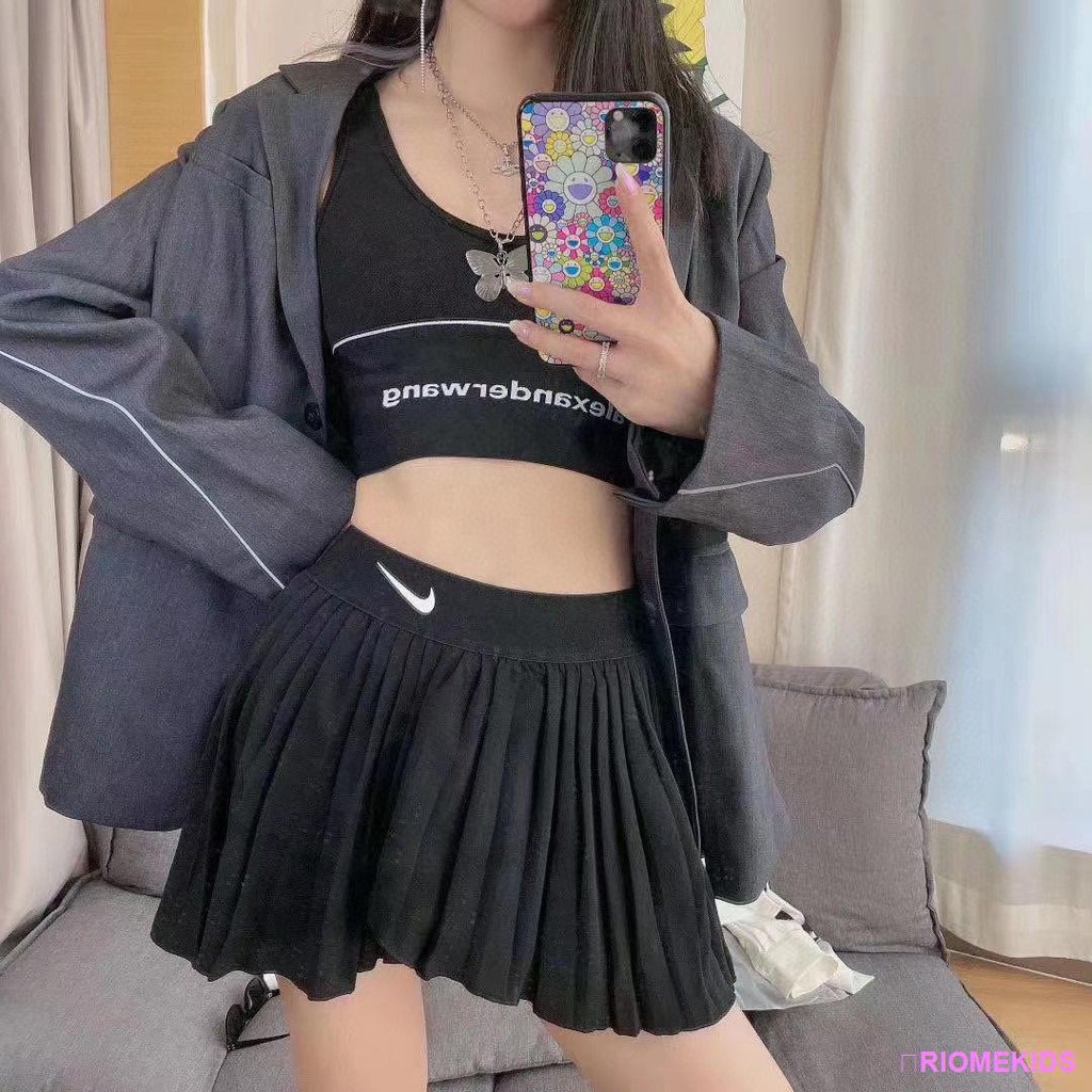 【Quà tặng miễn phí】Chân Váy Thể Thao Xếp Ly Phong Cách Retro Cho Nữ