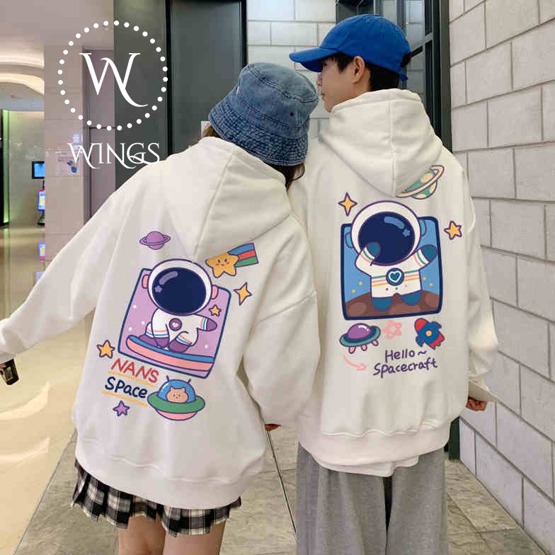 Áo hoodies nữ Wings phiên bản phi hành gia dễ thương đen trắng 45-90kg