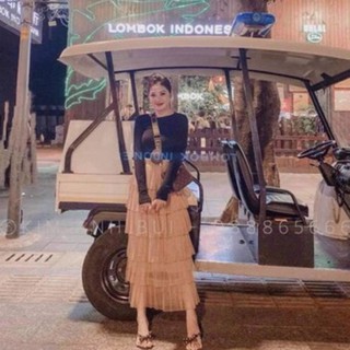 Chân váy tầng xếp li màu be