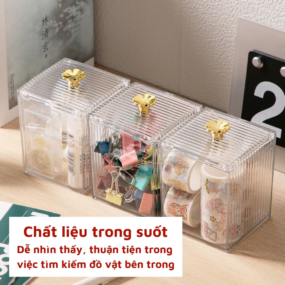 Hộp nhựa Mika đựng tăm bông tẩy trang mút trang điểm trang sức chống nước chống bụi hàng cao cấp