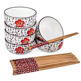 Bộ 6 chén đũa sứ hình hoa cao cấp - phụ kiện bàn ăn - đồ dùng nhà bếp - bộ chén sứ