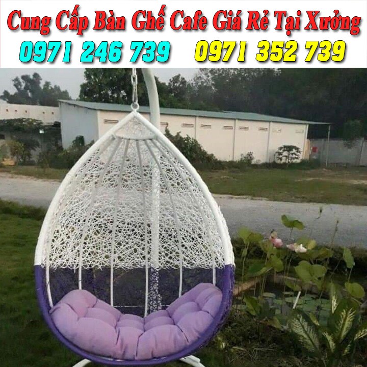 Xích đu nhựa giả mây hình tổ chim giá rẻ(nệm+gối)