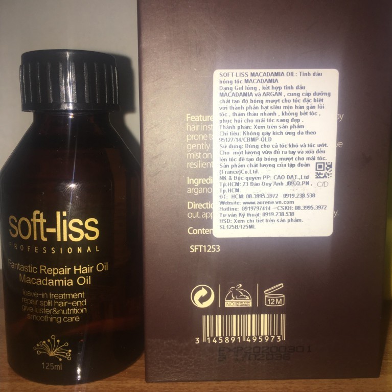 Tinh dầu dưỡng tóc Softliss Macadamia Hair Oil dưỡng bóng tóc 125ml (loại mới)