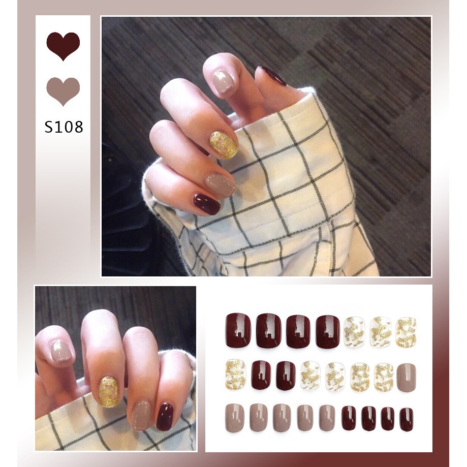 (TẶNG KEO D&Aacute;N) Bộ 24 M&oacute;ng Giả Nail Giả Nail Box K&egrave;m Keo Họa Tiết Dễ Thương