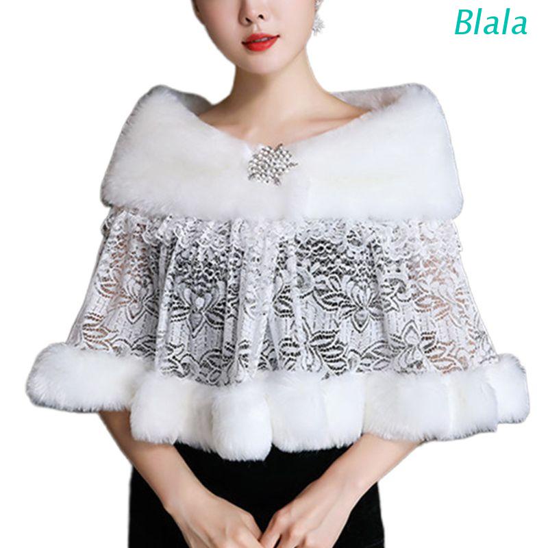 Áo choàng ren vải lông ấm áp thời trang mùa đông trang trí váy cưới dành cho cô dâu/ dự tiệc