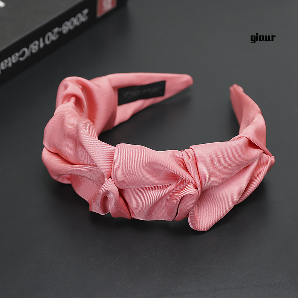 Băng Đô Cài Tóc Bản Rộng Xếp Ly Màu Sắc Trơn Không Trượt