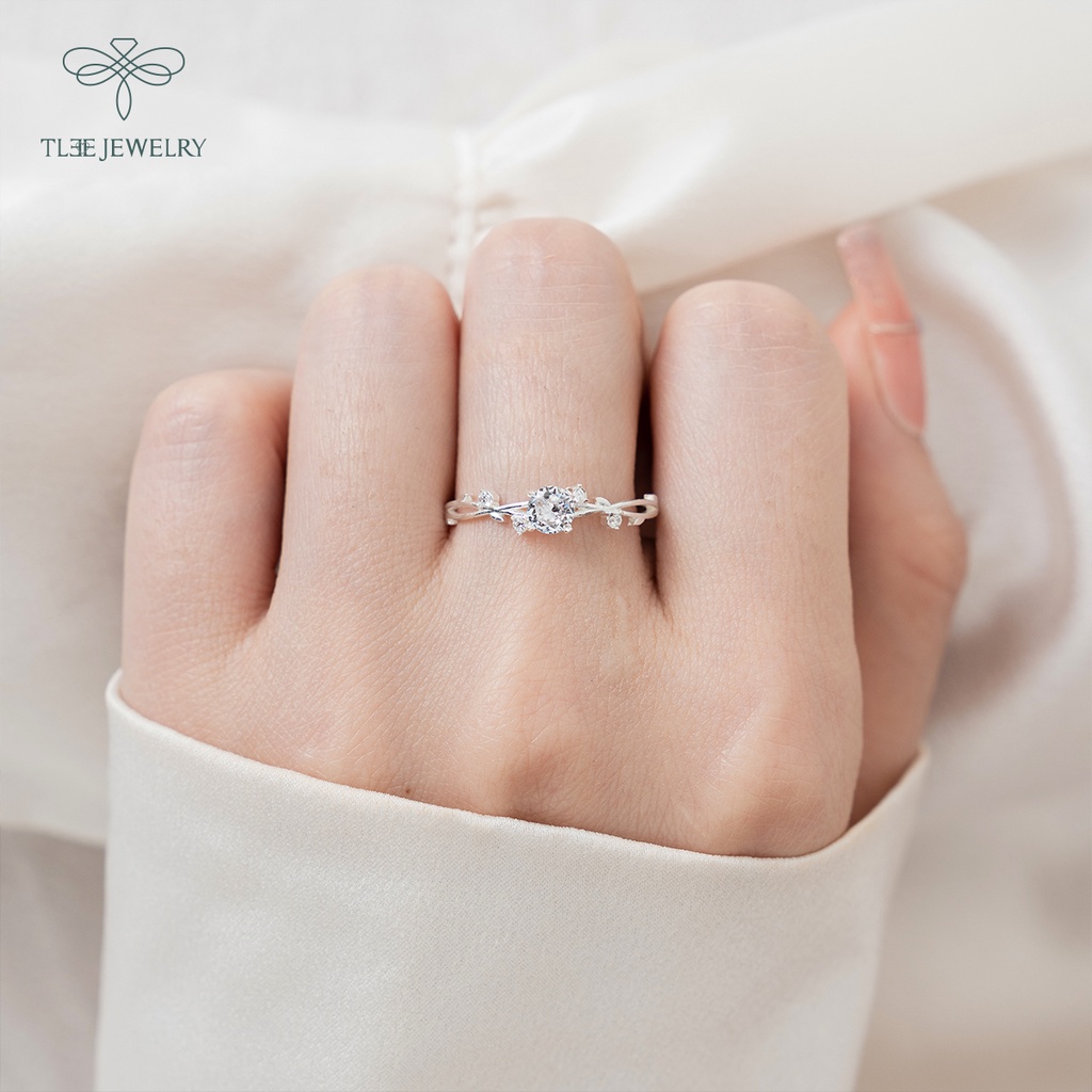 Nhẫn bạc nữ TLEE đính đá nhỏ lấp lánh dây xoắn nữ tính NCJ A0211