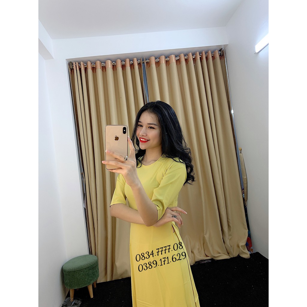Áo Dài Trơn Lụa Nhật Màu Vàng Cốm Siêu Hot, Mẫu Mới