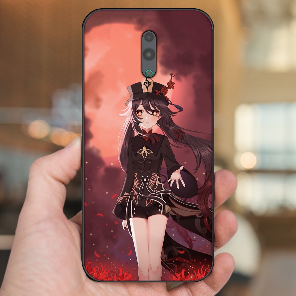 Ốp lưng Oppo Reno viền đen in hình Hutao Genshin Impact