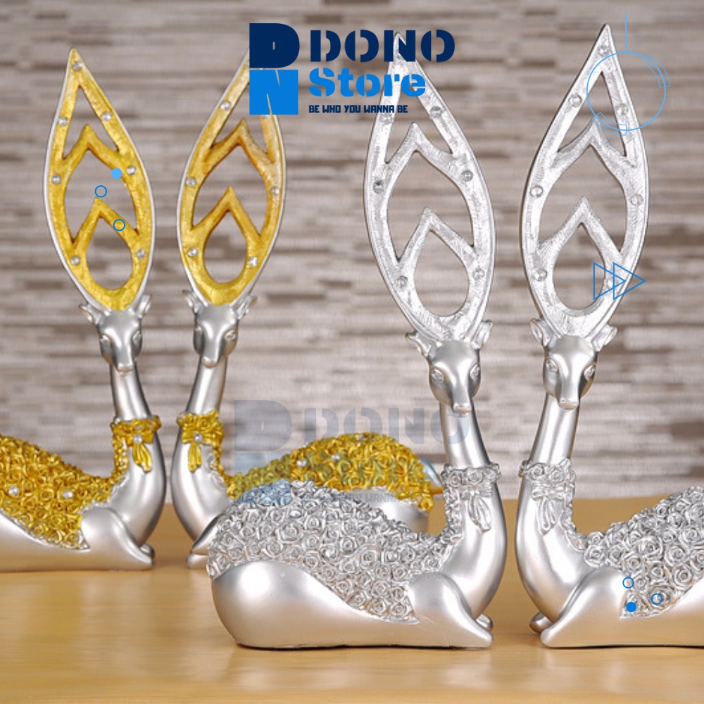 Tượng cặp hươu lá ngọc phong thuỷ, tượng Dono decor phòng phong cách bắc âu