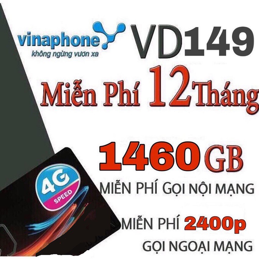Sim nghe gọi Vina trọn gói 1 năm, VD14912T, miễn phí nghe gọi không giới hạn, 120Gb tháng