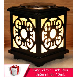Đèn xông tinh dầu Gỗ Vuông Hoa Mai tặng kèm tinh dầu
