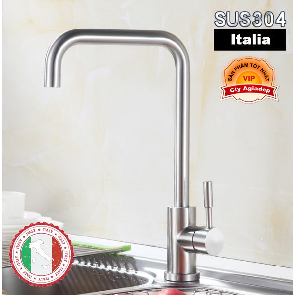 Vòi rửa chén nóng lạnh (cổ vuông) SUS304 + 2 dây cấp - Hàng Cao cấp ITALIA