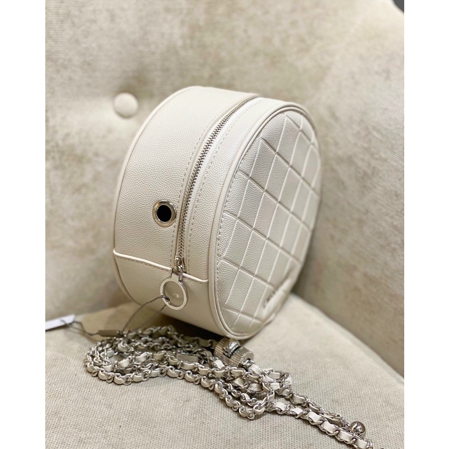 Túi ví tròn CNK đeo vai đeo chéo màu trắng chất liệu da cao cấp chuẩn hàng hiệu