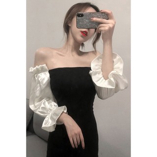 (Sẵn S) Đầm ôm body hở vai kết hợp tay phồng gợi cảm