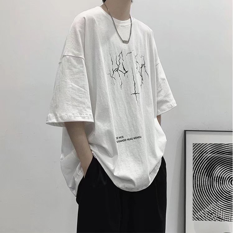 【M-8XL】Áo thun tay lỡ nam nữ áo phông nữ fashion simple unisex form rộng chất cotton mát mịn thấm hút mồ hôi in hình sấm sét thời trang Hàn Quốc áo thun nam tay ngắn  In họa tiết t shirt