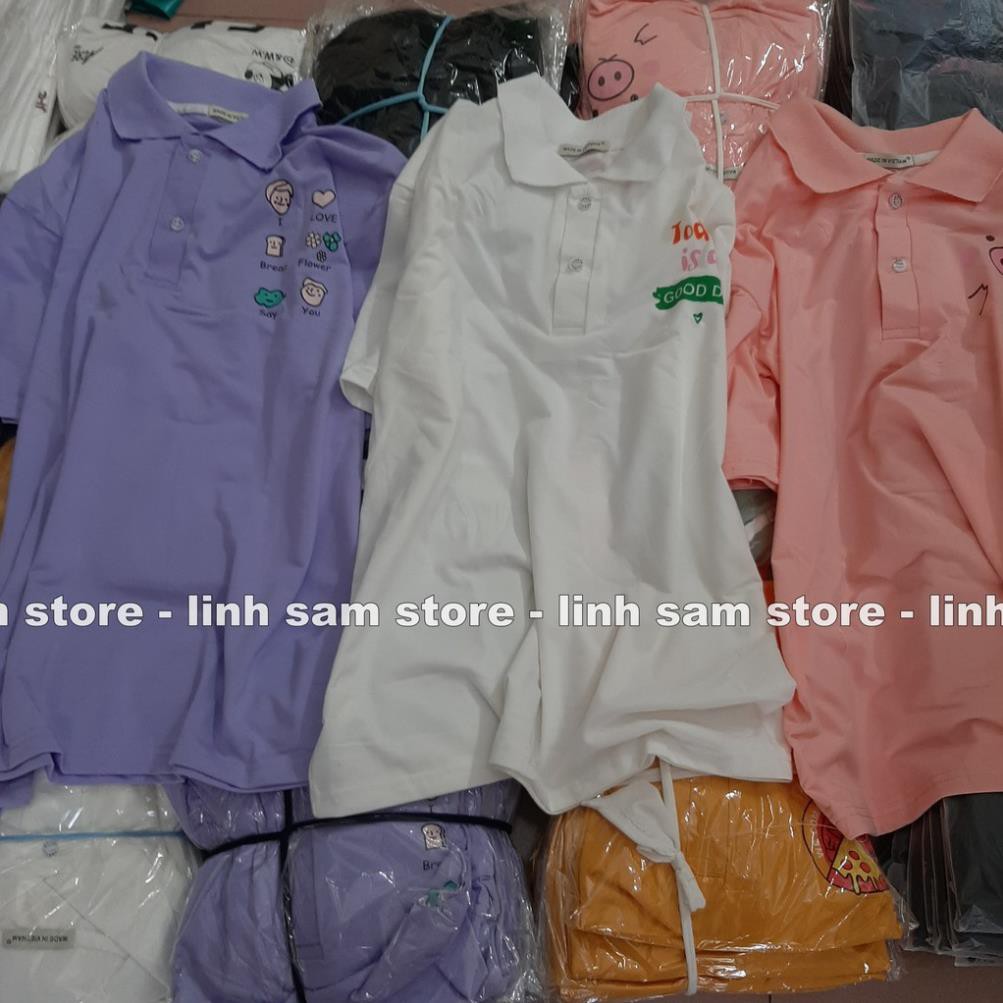 Áo thun POLO nữ tay lỡ có cổ phông form rộng freesize unisex mặc đi học, cặp, nhóm, lớp in hình DỄ THƯƠNG  ྇