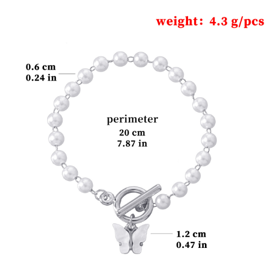 【sweet】woman fashion retro white Butterfly Pendant Pearl OT Buckle Bracelet charm gift jewelry | BigBuy360 - bigbuy360.vn