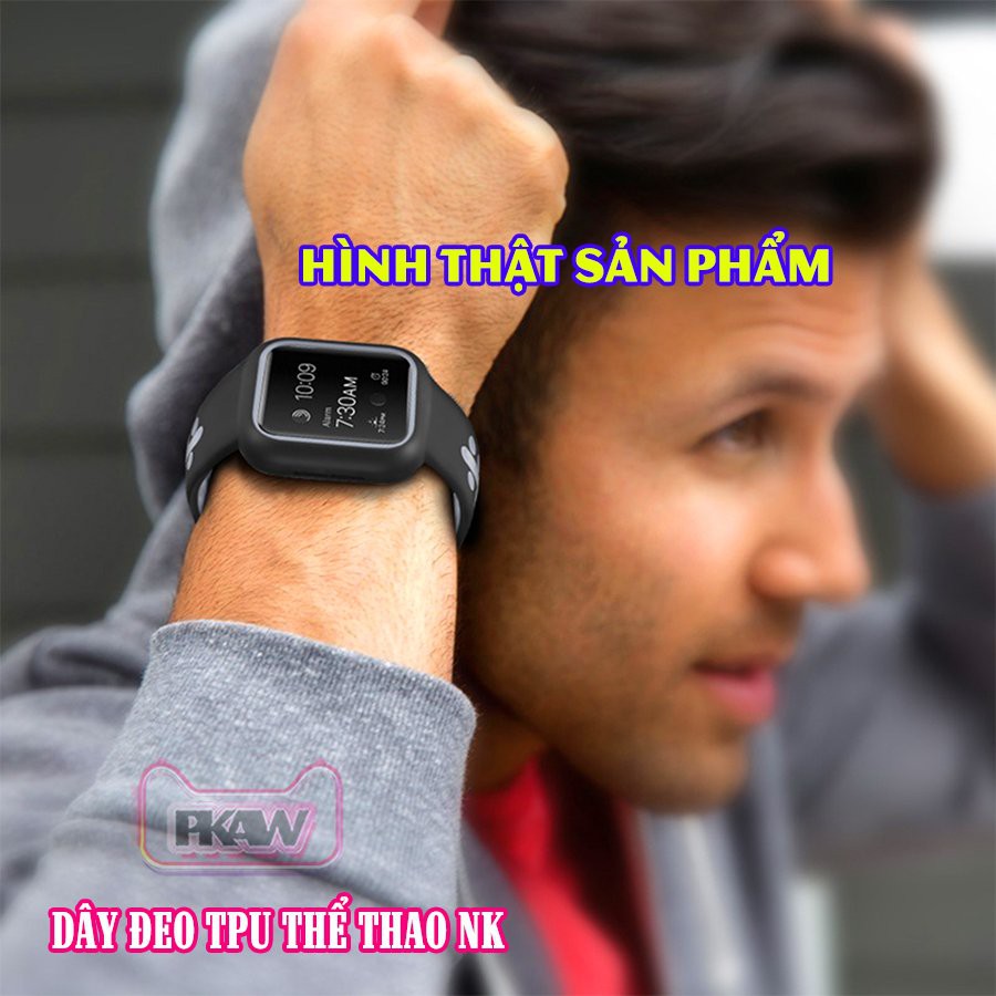 Dây Đeo liền ốp cho Apple Watch 7//6/5/4/3/2/1 size 38/40/41/42/44/45mm TPU Thể Thao Viền Màu NK_Xám Xanh