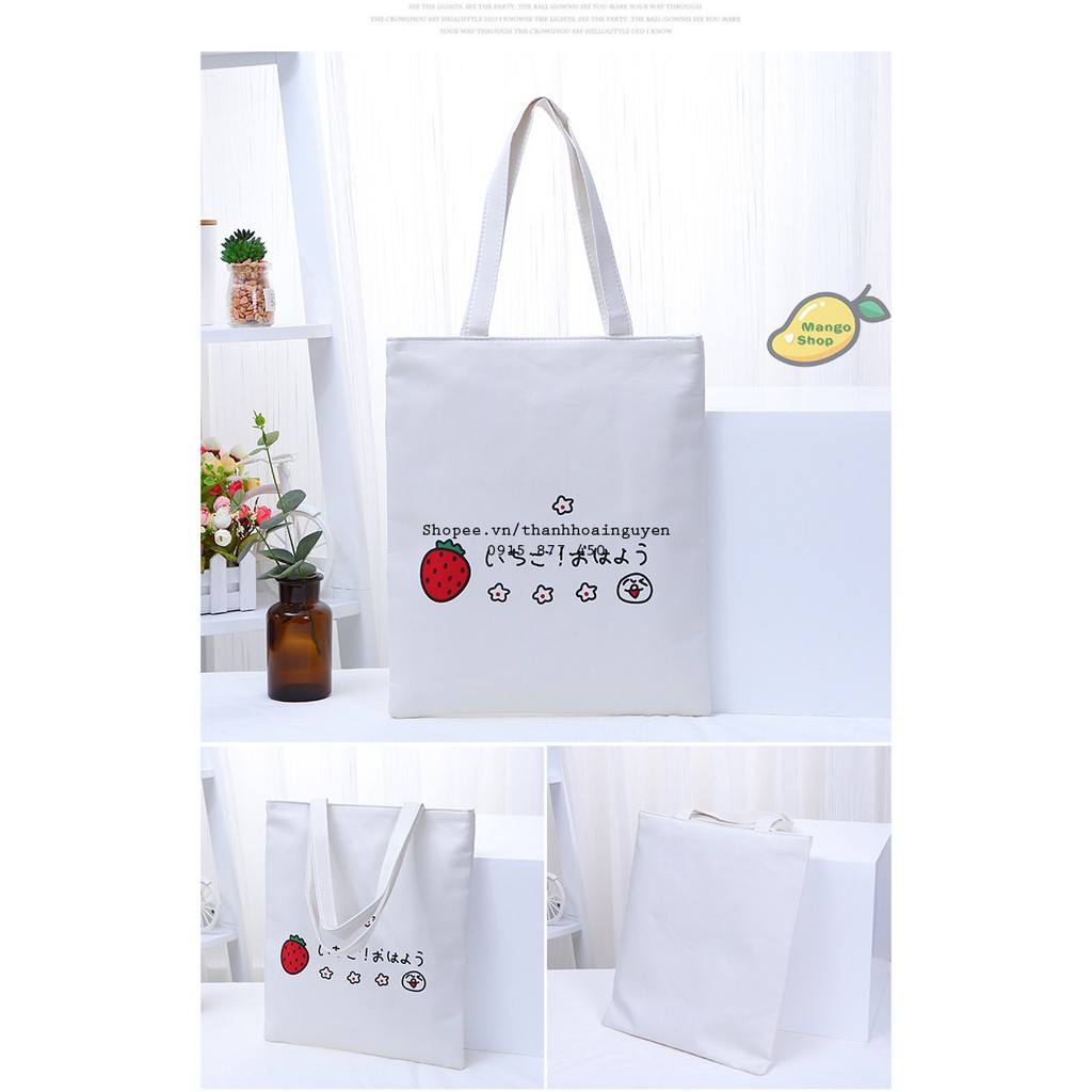 Túi vải tote icon dâu tây