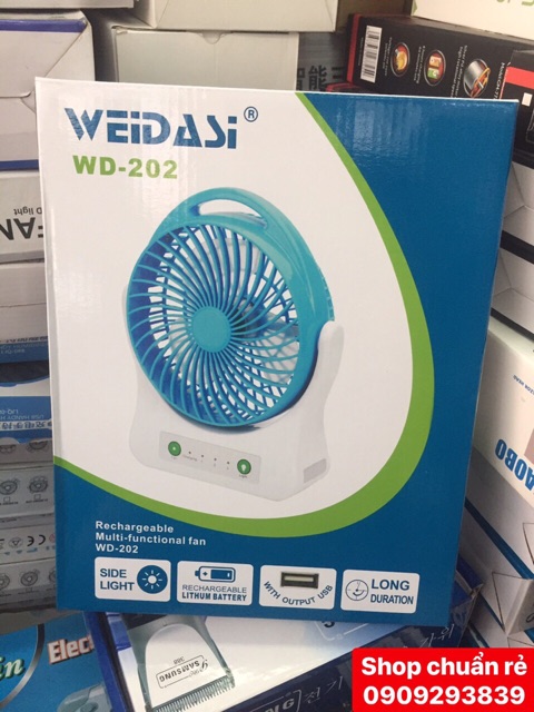 Quạt Sạc Tích Điện Chính Hãng WEIDASI 202 Siêu Bền