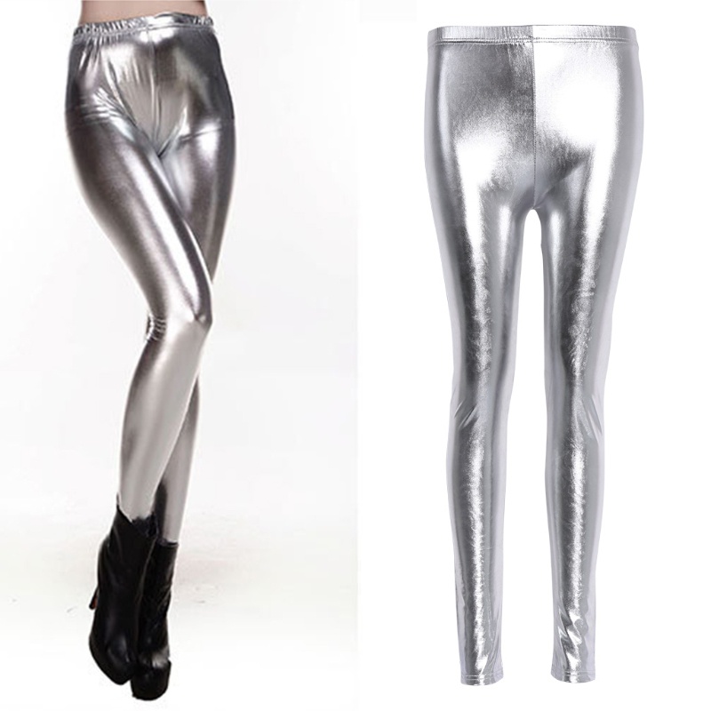 ✿ Quần Legging Thể Thao Eo Cao Màu Bạc / Vàng Lấp Lánh Hợp Thời Trang Cho Nữ
