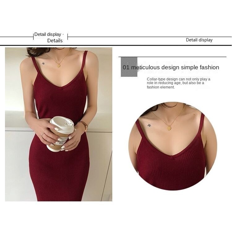 Đầm dệt kim hai dây dáng dài mẫu  thời trang mùa thu mới dành cho nữ