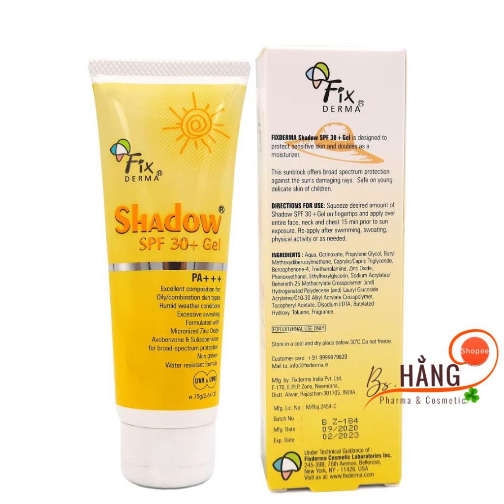 ✅[Chính Hãng] Fixderma - Gel Chống Nắng - Fixderma Shadow SPF 30+ Gel - Chống Nắng, Dưỡng Da, 75g