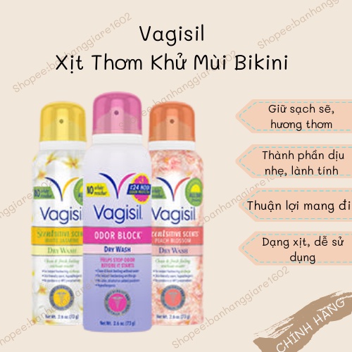 Xịt thơm khử mùi vùng kín Vagisil Scentsitive Scents Peach Blossom Dry Wash 73g