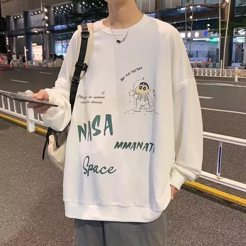 Áo Nỉ Cổ Tròn Oversize In Họa Tiết Hoạt Hình Phong Cách Hip Hop Đường Phố Nhật Bản Cho Nam Cỡ M-5XL