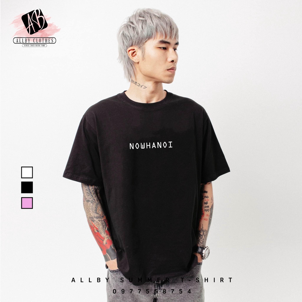 Áo thun nam nữ form rộng Allby NowHaNoi , Áo phông tay lỡ nam nữ Unisex ATHN01