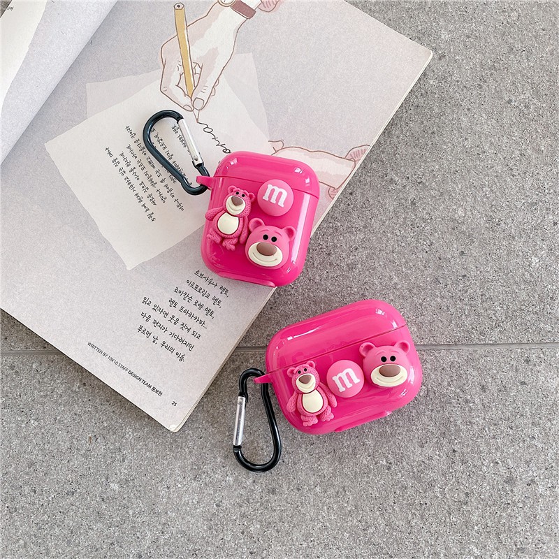 Vỏ bảo vệ hộp sạc tai nghe Airpods 1/2/Pro bằng TPU mềm hình chú gấu và quả dâu tây dễ thương