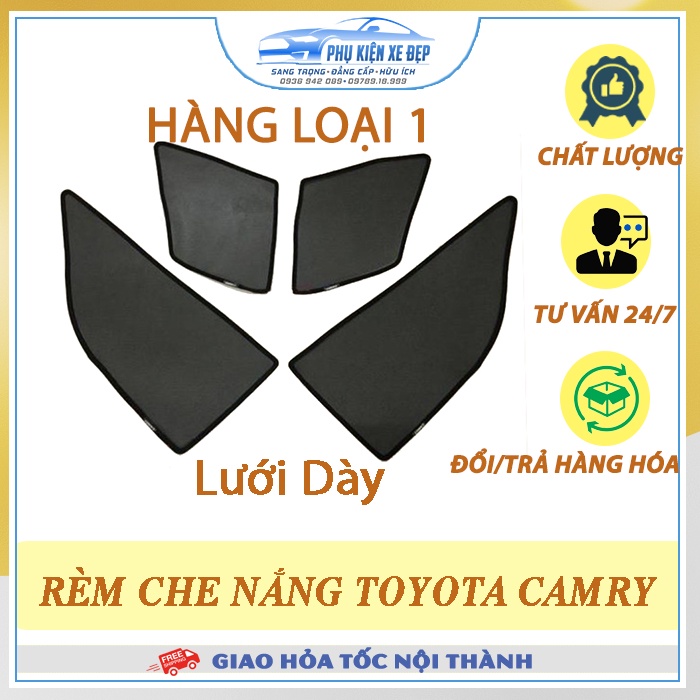 Rèm che nắng ô tô NAM CHÂM theo xe Toyota Camry ⚡ HÀNG LOẠI 1 - LƯỚI DÀY ⚡ - Combo 4 tấm chắn nắng - VIỆT NAM SẢN XUẤT