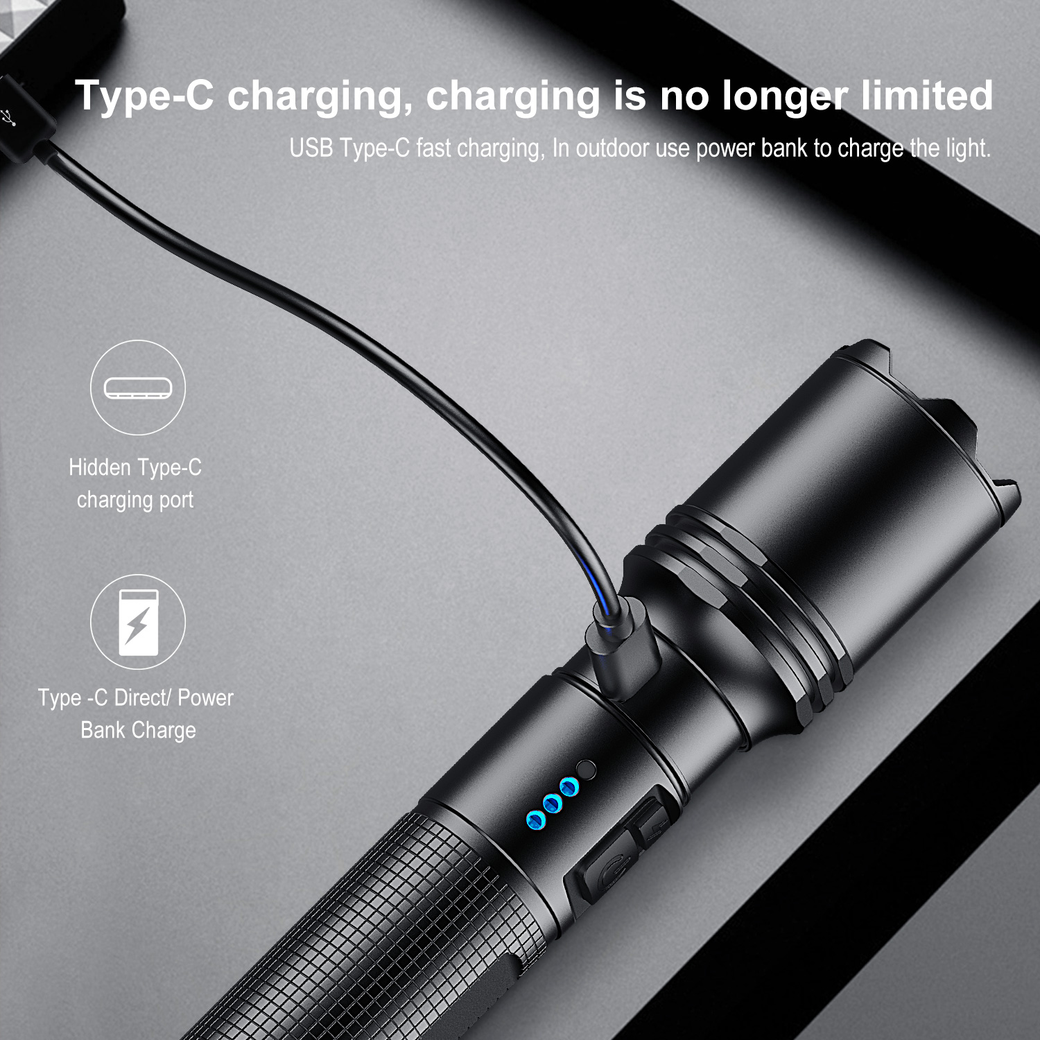 LED Đèn pin siêu sáng C8 đèn pin klarus A1 đèn bin 1100 Lumen Type-C 18650 2600mA | BigBuy360 - bigbuy360.vn