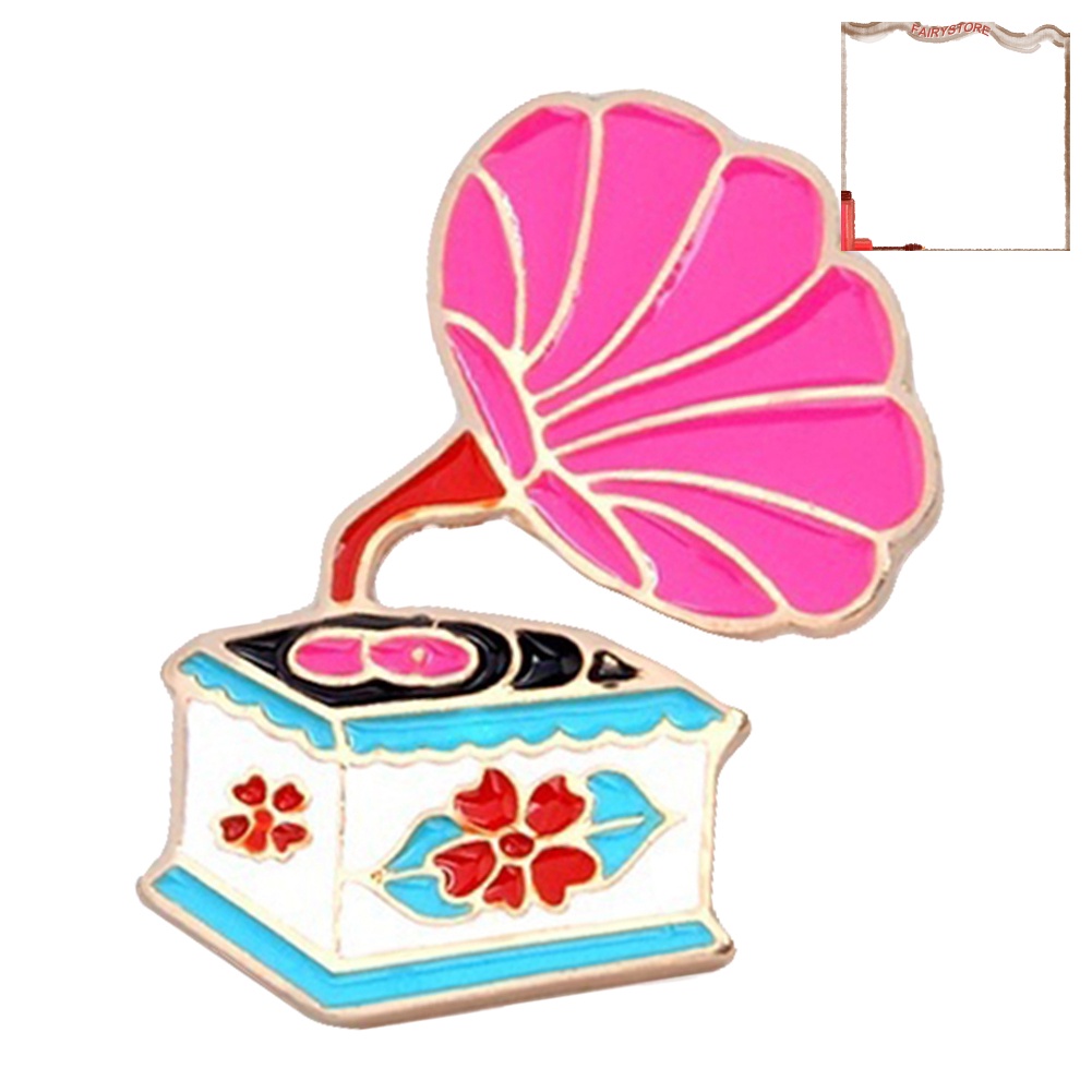 FA*Retro Phonograph Brooch Pin Enamel Badge for Clothes Backpack Music Lover Gift