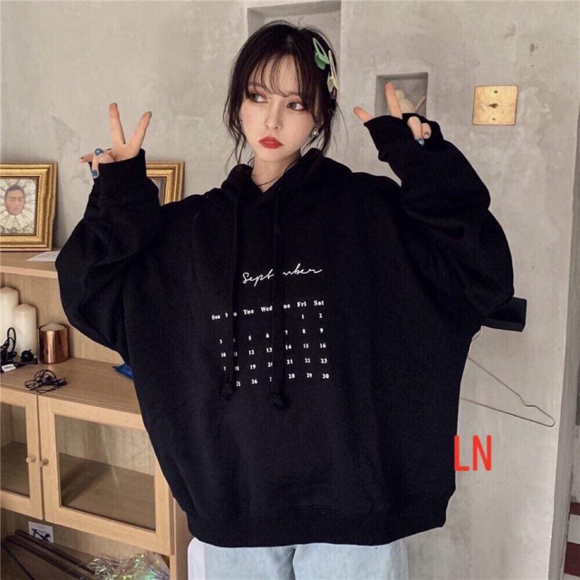 [FREESHIP ĐƠN TỪ 50K] Áo hoodie lịch ngày tháng đen LNG1019