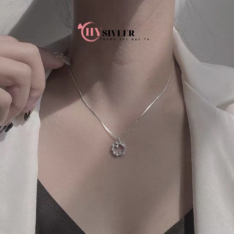 Dây chuyền bạc ý s925 mặt tròn hình lá đính đá xinh xắn vòng cổ nữ bạc thật giá rẻ CHY SILVER