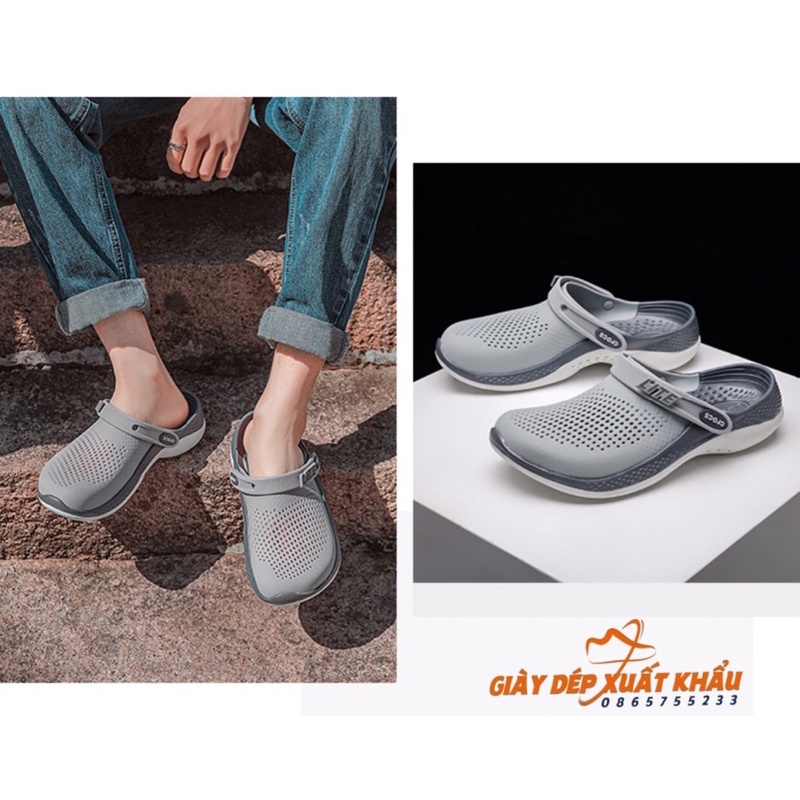 - Dép Sục Nam Nữ Literide Gắn Chữ Ghi Xám  - Siêu Mềm, Bền, Êm Chân, Full Box Xịn